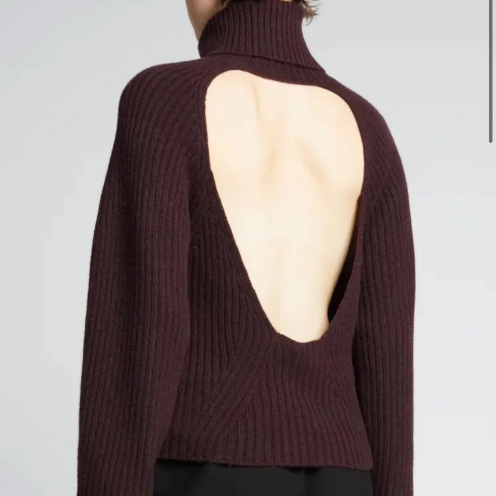 Vince Cashmere Burgundy Chunky Turtleneck Open Back Sweater Plum Wine - Picture 4 of 12